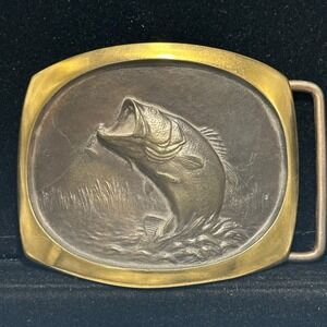 Vintage 1978 SL Knight Solid Bronze Largemouth Bass Fishing Belt Buckle USA